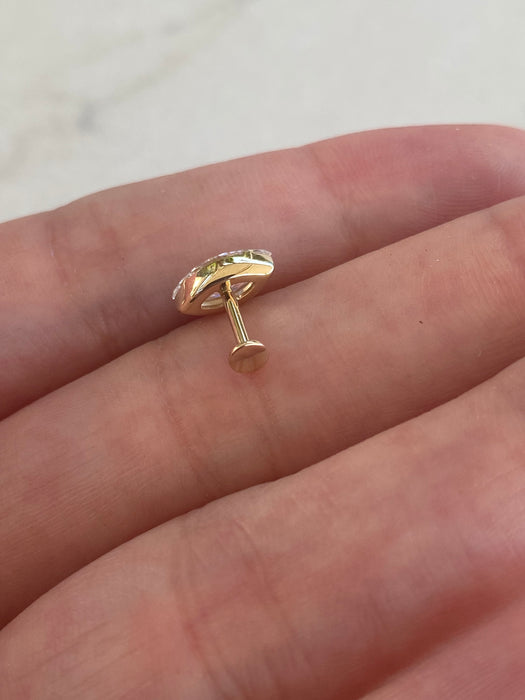 14K Gold Invisible Set Marquise Lab Diamond Flat Back Stud Earring- Single
