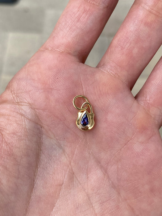 14K Gold Bezel-Set Pear Gemstone Shield Pendants