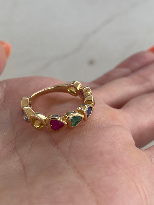 14K Gold Rainbow Heart Gemstone Ring