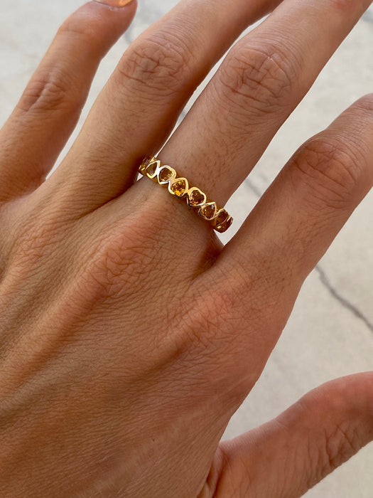 14K Natural Yellow Sapphire Heart Eternity Ring Size 7.5
