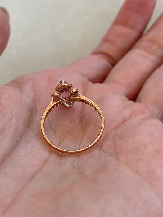 Vintage 18K Rose Gold Morganite & Diamond Ring