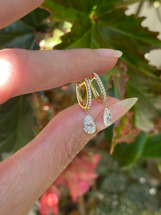 14k 1.2 carat lab diamond drilled pear Huggie earrings