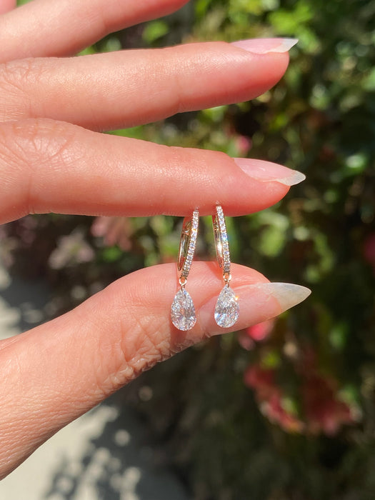 14k 1.2 carat lab diamond drilled pear Huggie earrings