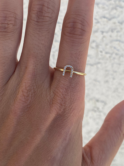 14k diamond letter u ring size 6.5