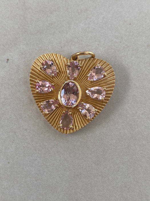 14K Gold Fluted Pink Tourmaline Heart Charm – 4.1ct