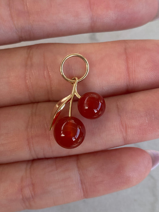 14K Red Agate Cherry Charm