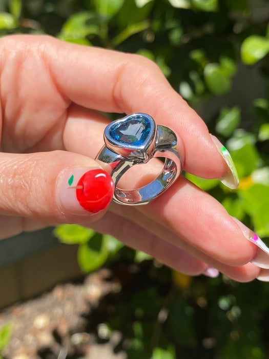 18k Piaget white gold blue topaz heart ring