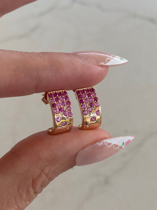 14K Rose Gold Ruby, Pink Sapphire & Diamond J-Hoop Earrings