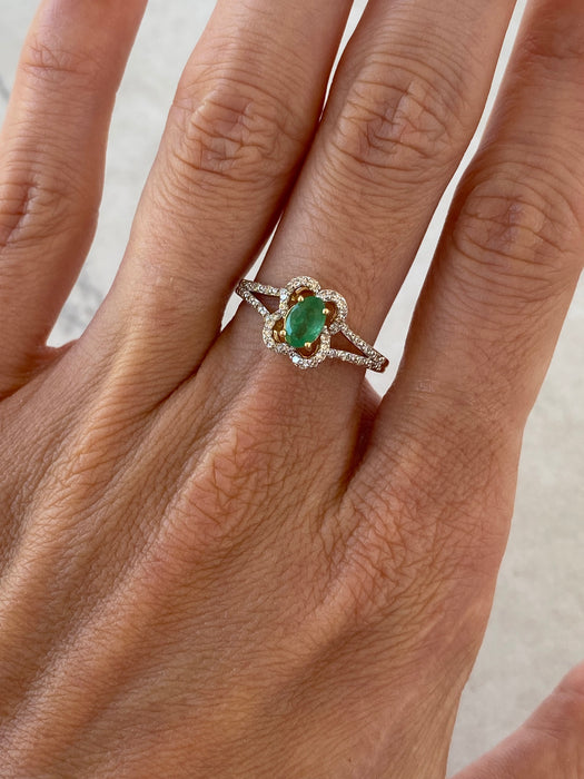 14K Natural Emerald & Diamond Two-Tone Ring