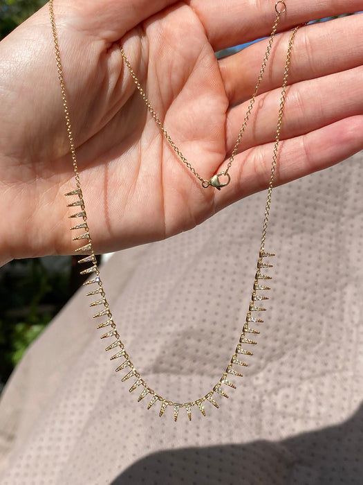 14k spiked diamond necklace adjustable 16-17-18”