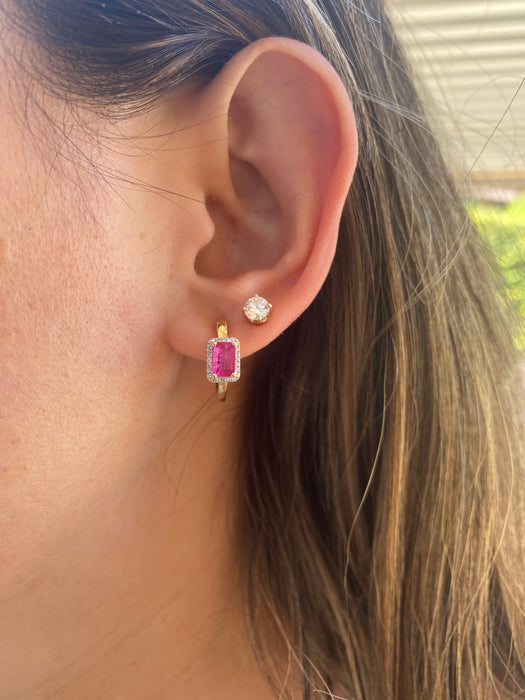 14K Gold Ruby & Diamond Huggie Earrings