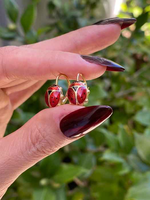 14k unoaerre enamel lady bug leverback earrings