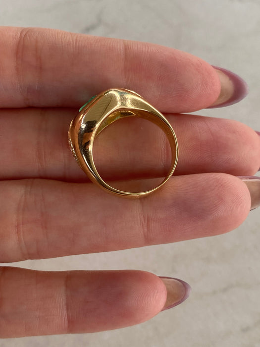 Vintage 18K Gold Emerald & Diamond Signet Ring