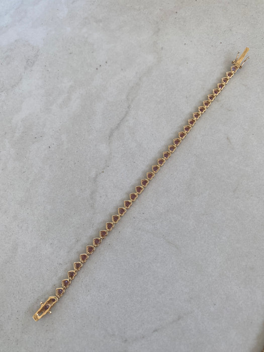 14K Natural Pink Sapphire Heart Link Bracelet