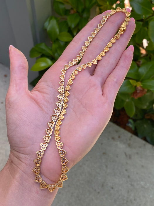 Vintage 18K Gold Diamond Heart Tennis Necklace