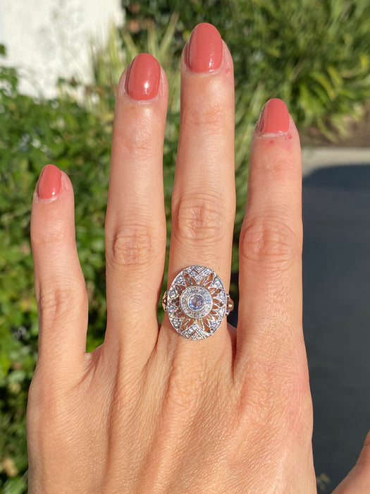 18k white gold art deco rose cut diamond ring size 6