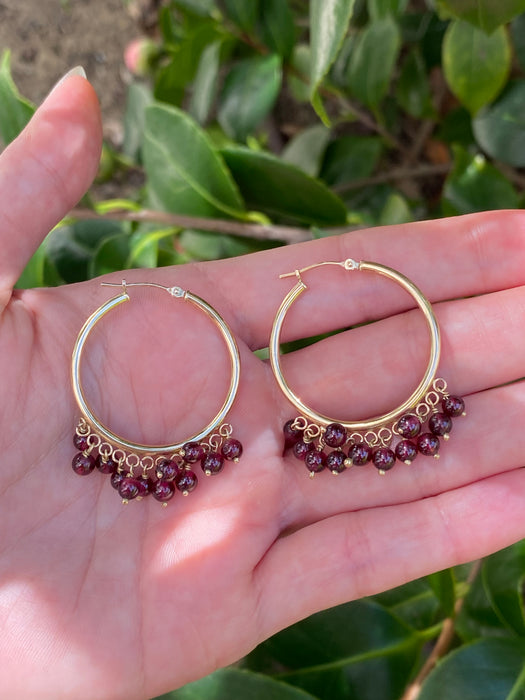 14k hoops with dangly amethyst