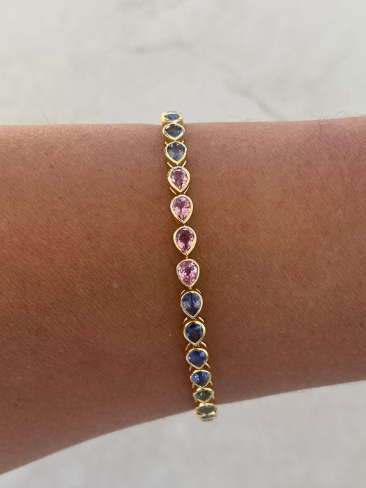 14K Gold Bezel Set Rainbow Pear Sapphire Bracelet