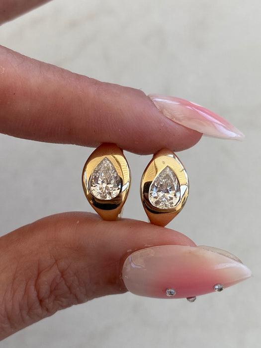 14K Gold Flush Set 1.5 Carat Lab Pear Diamond Huggie Earrings