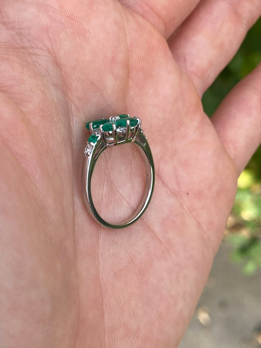 Vintage Platinum 900 Emerald & Diamond Flower Ring