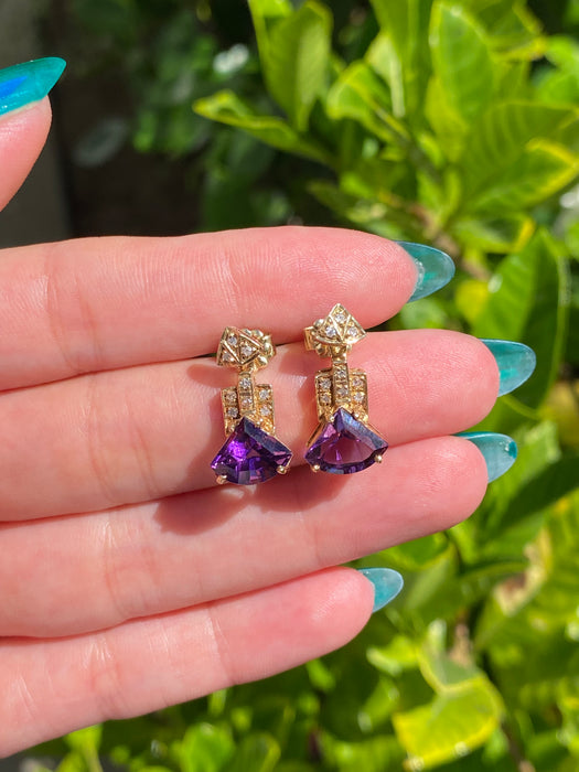 14k amethyst and diamond stud jacket earrings