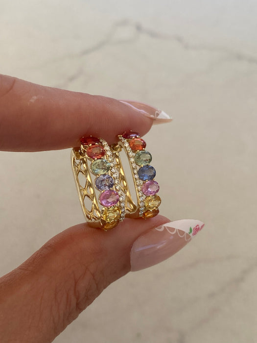 14K Gold Rainbow Sapphire & Diamond Earrings