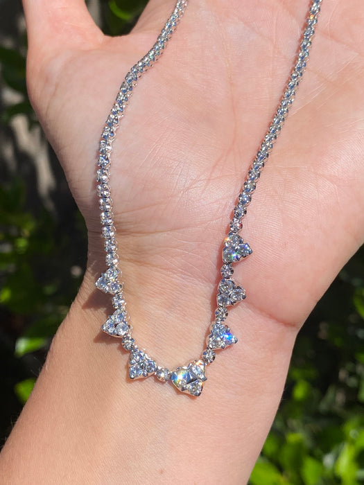 Vintage Platinum 850 Natural Diamond Heart Tennis Necklace – 3.00 TCW