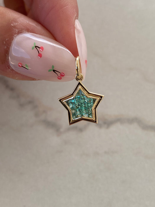 The WISH MINI: 14K Gold Invisible Set Emerald Star Pendant