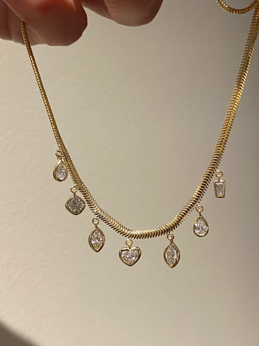 14K Gold Lab Diamond Charm Snake Chain Necklace