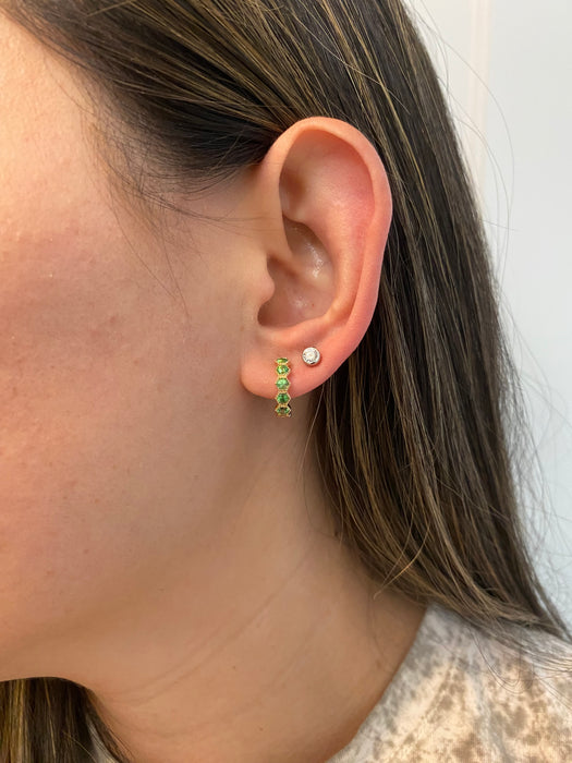 14K Gold Hexagon Tsavorite Garnet Huggie Earrings