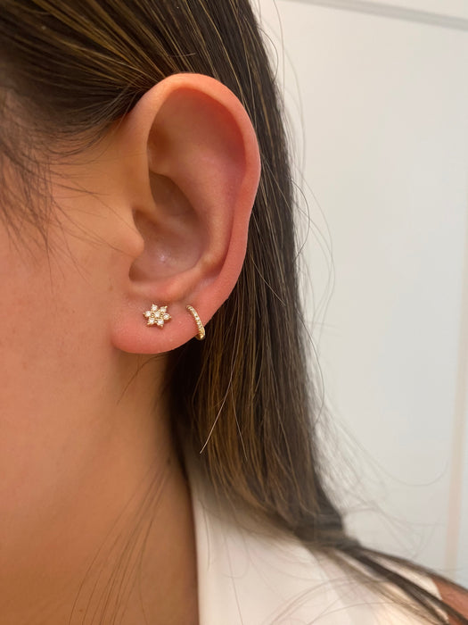 14k diamond star flower stud earrings