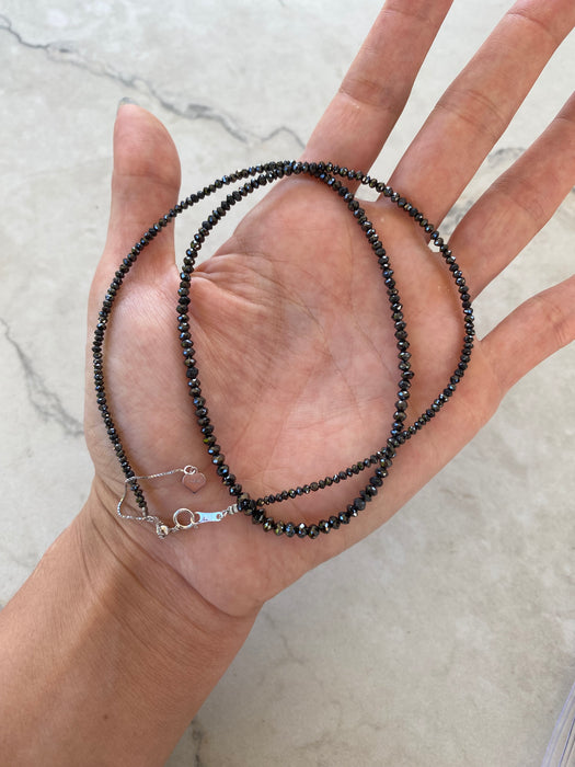 Vintage 18K White Gold Natural Black Diamond Beaded Necklace — 26.61 TCW