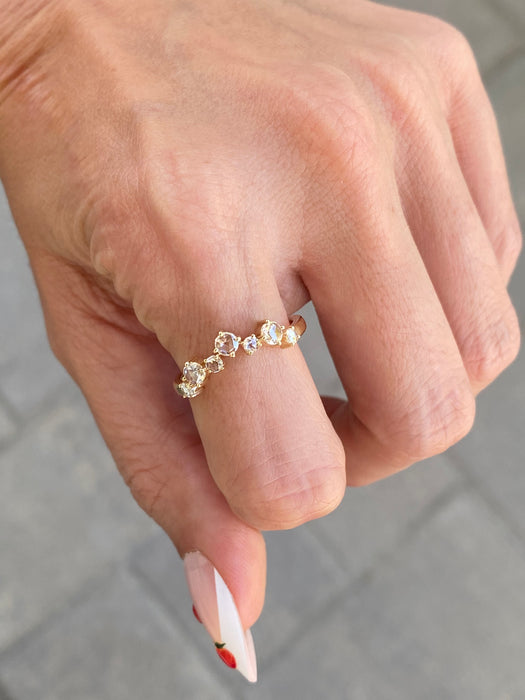 14K Gold Rose Cut Lab Diamond Chevron Ring