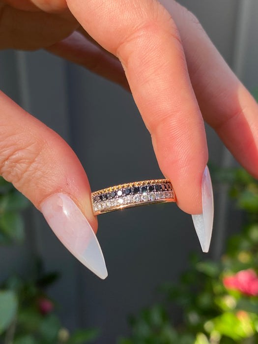 18k two tone black white diamond ring size 7