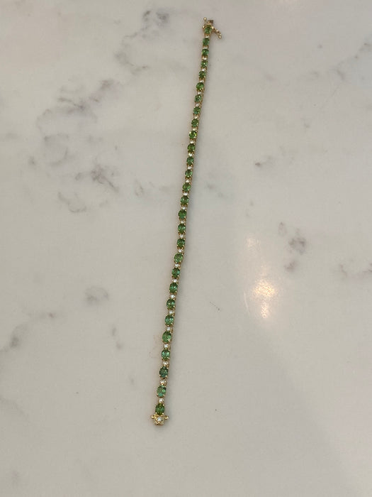 Vintage 14K Green Tourmaline & Diamond Tennis Bracelet – 4.5 CT Tourmaline