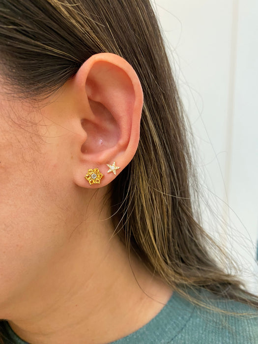 14k citrine and diamond flower stud earrings