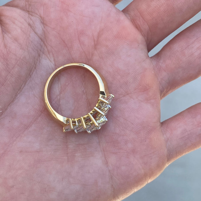 Vintage 14K Gold Princess Cut Diamond Cluster Ring – 1.50 TCW – Size 6.25