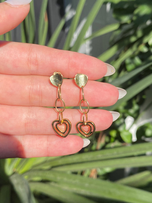 14k heart dangly earrings