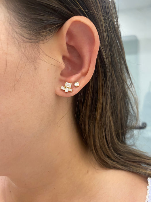 14K Gold Emerald Cut Lab Diamond Cluster Stud Earrings – 1.25 CTW