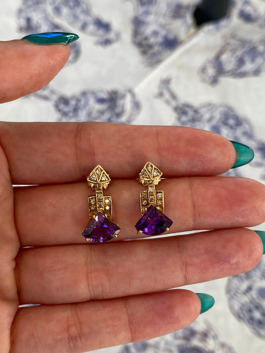 14k amethyst and diamond stud jacket earrings