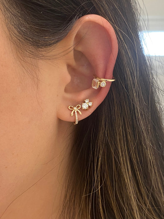 14k diamond bow huggie earrings