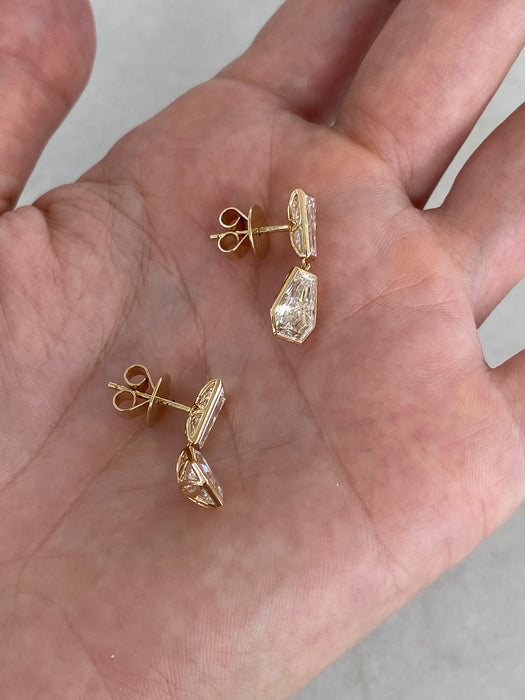 14K Tapered Baguette & Coffin Lab Diamond Dangle Earrings- 4 TCW