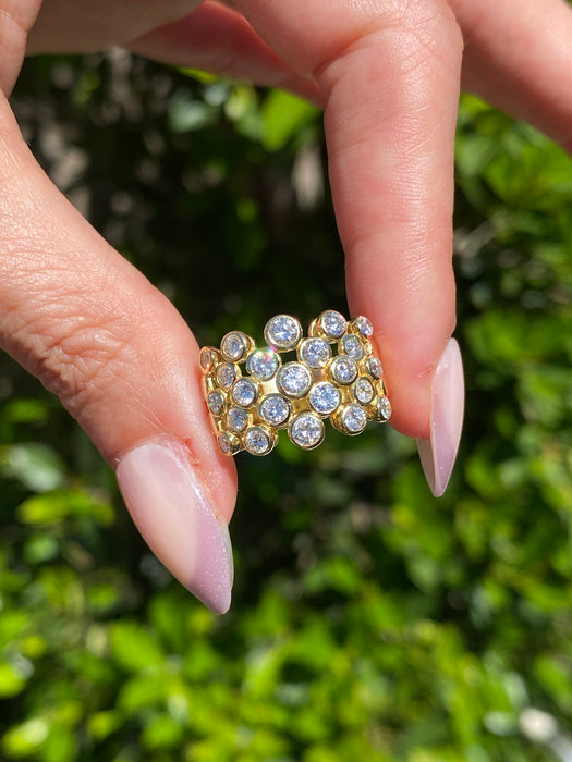 Vintage 18K Gold Five-Row Diamond Bezel Ring