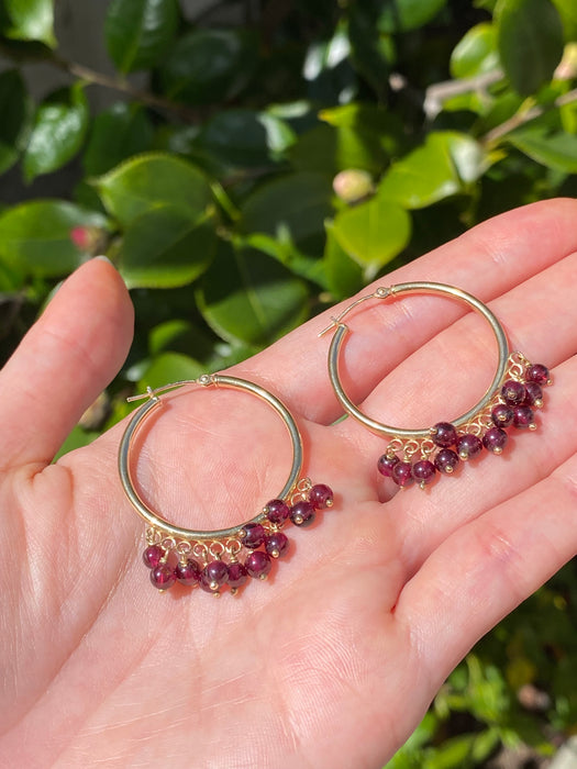 14k hoops with dangly amethyst