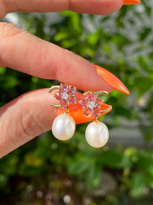 14k pink topaz diamond pearl earrings
