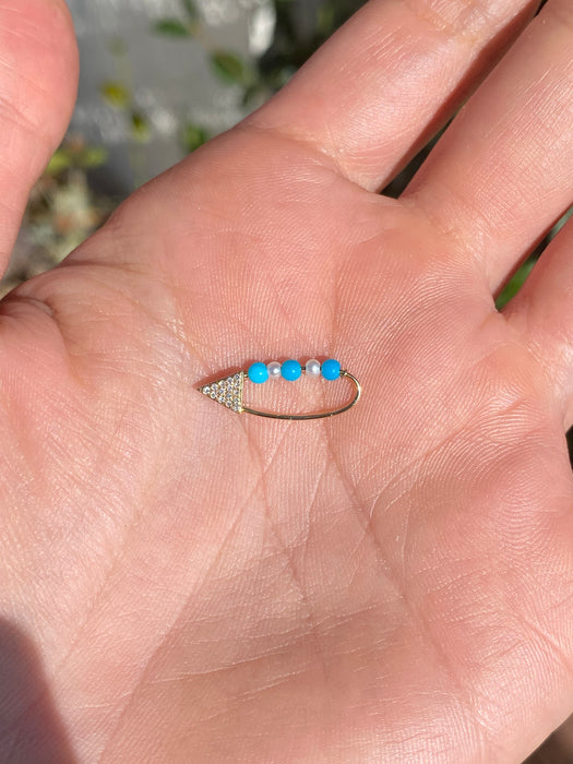 14k diamond arrow turquoise pearl earring charm connector pin