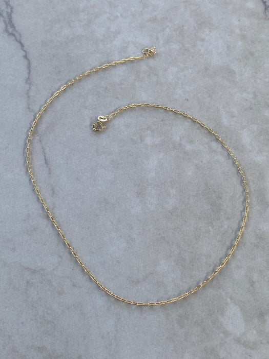 14K Gold Mini Paperclip Chain Necklace – 14.25 Inches