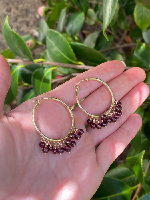 14k hoops with dangly amethyst