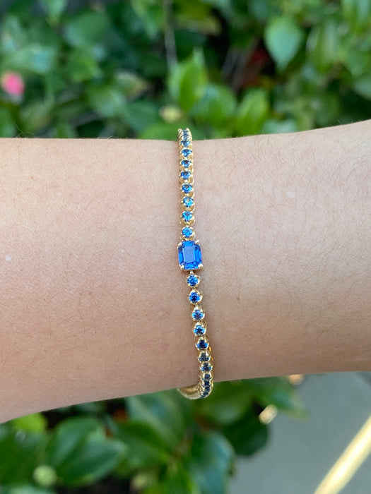14k Gold Natural Blue Sapphire Tennis Bracelet | 2.55 TCW