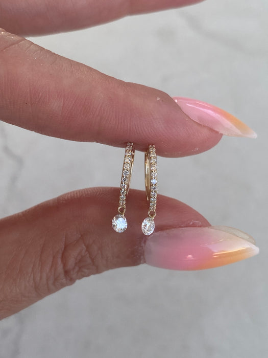 14K Gold Lab Diamond Dangling Huggie Earrings